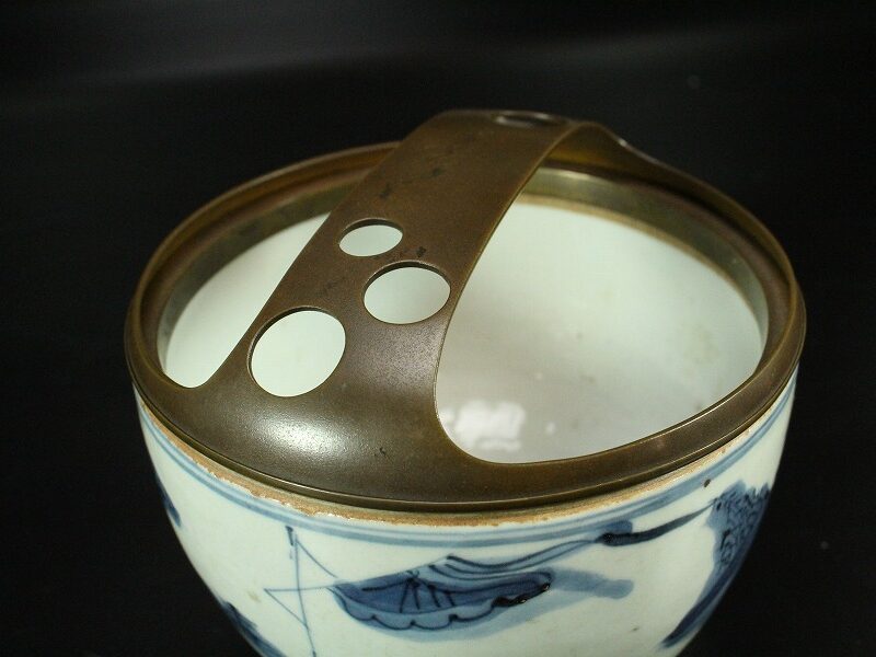 中国美術 古染付 山水舟紋 香炉 碗 明   京都の骨董品買取店