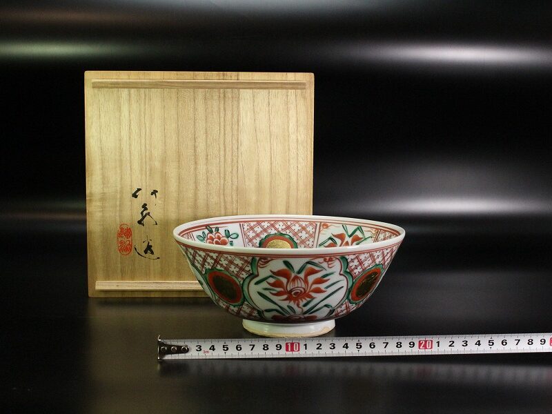 茶道具 三浦竹泉造 唐物写 呉須赤絵碗 菓子鉢 在銘 共箱(MF599) | 京都